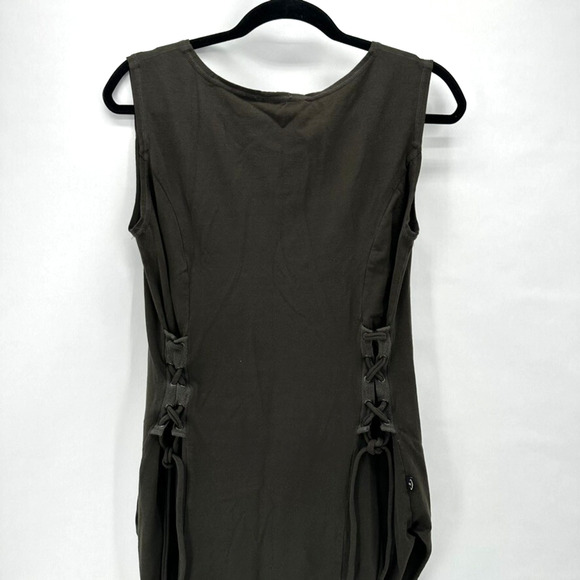 Psylo Festival Dress Womens 4 Lace Up Brown Midi Slits Rave Club Goth Ethical - Picture 8 of 10